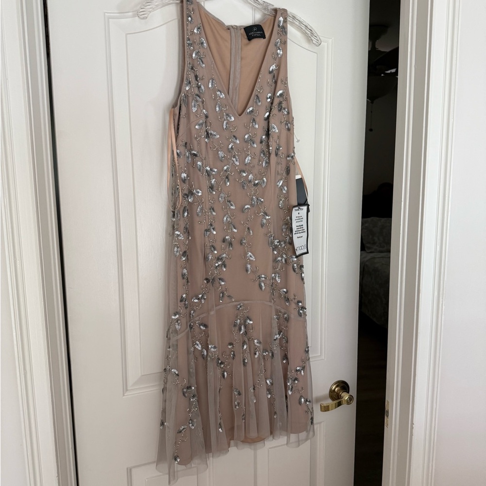 Adrianna Papell Beige Dress with Silver Accents